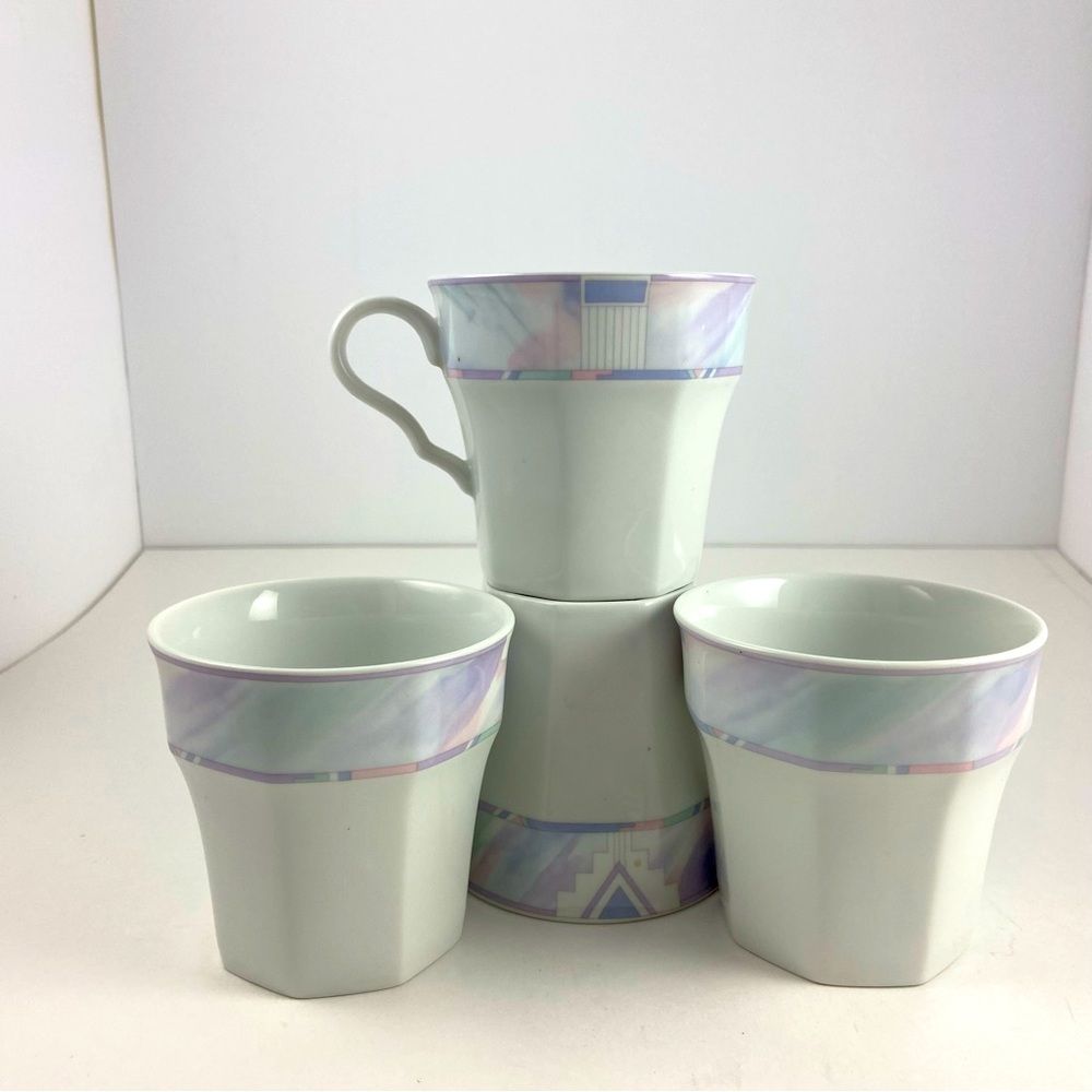 Savoir Vivre Celina Coffee Cup Set of 4 Vintage 90's Deco Pastel Octagonal